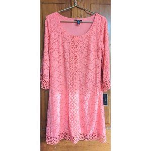 Alfani Coral Pink  Bell-Sleeve Crochet Shift Dress Size M Women’s Retail $99 New